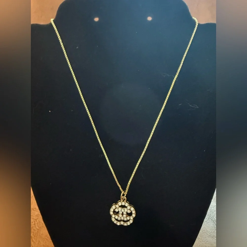 Chanel Crystal CC Flower Charm Pendant w/16” Gold Plated Necklace & Packaging - Picture 4 of 14